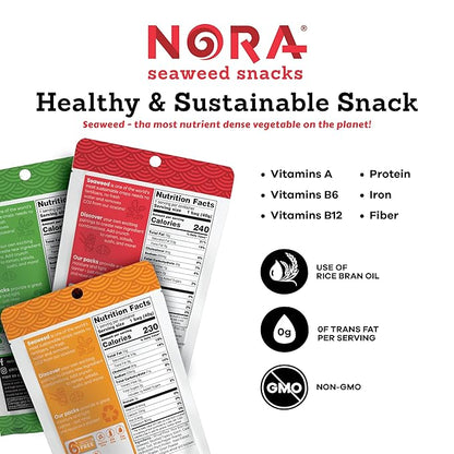 Crispy Seaweed Snacks by Nora | Asian Snacks | Taster's Variety Pack | Low-Sugar, Vegan, Non-GMO Verified | 6-Pack