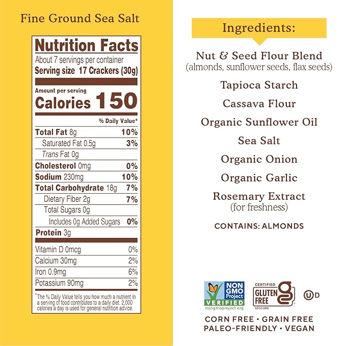 Simple Mills Almond Flour Crackers, Fine Ground Sea Salt, 4.25 Oz (Pack of 2)