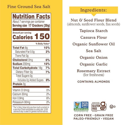 Simple Mills Almond Flour Crackers, Fine Ground Sea Salt, 4.25 Oz (Pack of 2)