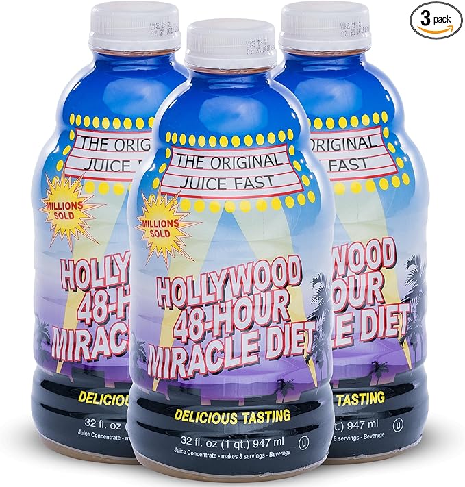 Hollywood diet - 48-Hour Miracle Fruit Juice Cleanse Diet 3-Pack, Detox Cleanse for Weight Loss & Rejuvenation, Food Replacement, Fast Acting Diet, Weight Loss Drink, 32 Fl. Oz.