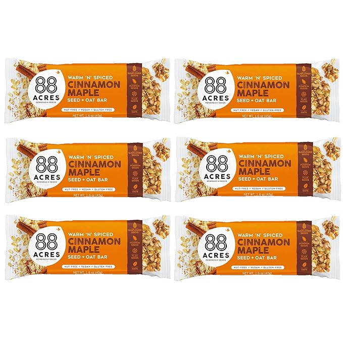 88 Acres Granola Bars | Gluten Free, Nut-Free Oat and Seed Snack Bar | Vegan & Non GMO | 6 Pack (Cinnamon Maple)