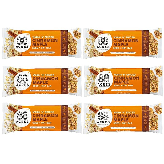 88 Acres Granola Bars | Gluten Free, Nut-Free Oat and Seed Snack Bar | Vegan & Non GMO | 6 Pack (Cinnamon Maple)