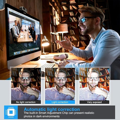 Webcam 1080P with Microphone and Webcam Cover Plug and Play with Auto Light Correction for Laptop PC Desktop for Live Streaming Video Call Conference