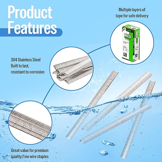 meite 71/06 22 Gauge 304 Stainless Steel Upholstery Staples, 3/8-Inch Crown with 1/4-Inch Leg Length, Heavy Duty Staples for Construction, Furniture, Crafts & DIY Projects (1 Box)