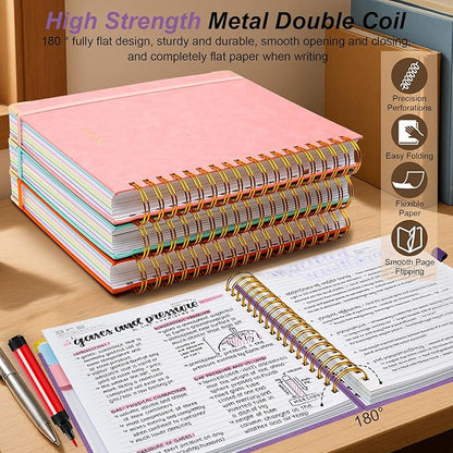 Hardcover Spiral Notebook 6.2"x 8.2" Journal Notebook with Tabs and Removable Dividers 300 Pages 5 Subject Notebook College Ruled, Faux Leather Spiral Bound Notebook for Women School Work (Purple)