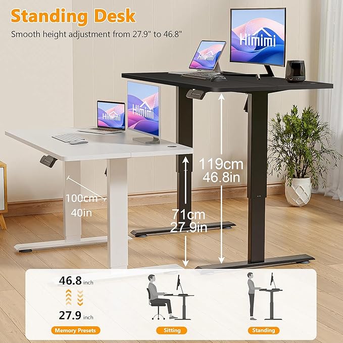 Himimi Electric Standing Desk Adjustable Height,70 x 27 inch Sit Stand up Adjustable Desk with Memory Presets,Portable Computer Desk for Gaming/Working,Free Hook, Lockable Wheels,Mouse Pad,Black