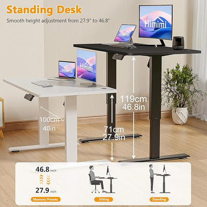 Himimi Electric Standing Desk Adjustable Height,63 x 24 inch Sit Stand up Adjustable Desk with Memory Presets,Portable Computer Desk for Gaming/Working,Free Hook, Lockable Wheels,Mouse Pad,Black