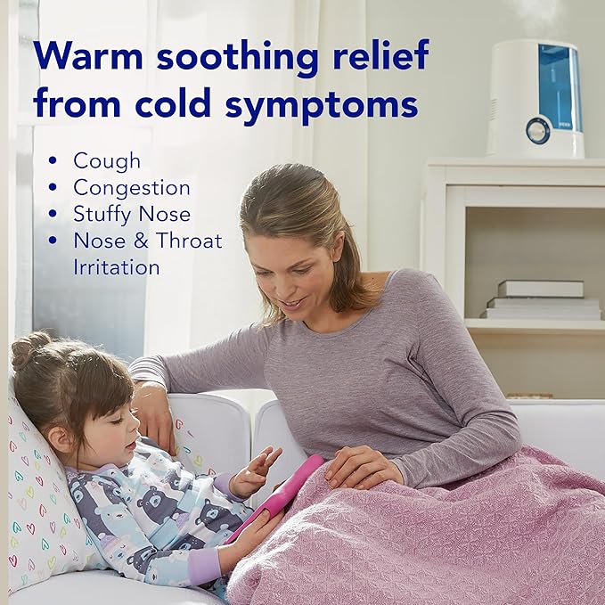 Vicks Warm Mist Humidifier Filter‑Free 1 Gal Tank, Auto Shut‑Off, Night Light, VapoPad and VapoSteam Compatible
