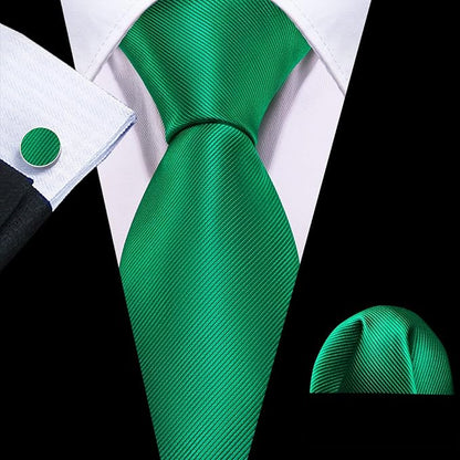 Barry.Wang Tie Sets for Men Silk Solid Necktie Stain Ties Handkerchief Pocket Square Cufflinks Wedding Business Dyed