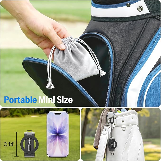 OMOTON Magnetic Golf Cart Phone Holder, [1/4" Screw+Tri-fold] Golf Gifts for Men Women Him 2026 Golf Accessories Essentials Gadgets Compatible with iPhone 17-12, Fits EZGO/Club Car/Yamaha, Black