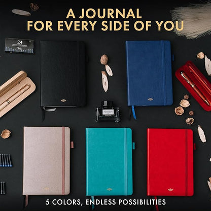Wordsworth & Black A5 Lined Journal 216 Lined Pages, Hardcover Leather, 120 GSM Paper, Journaling Notebook for Work & Sketching, Journals for Women, Men - Gifts Box Included Red
