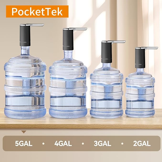 5 Gallon Water Pump Dispenser – Rechargeable & Foldable Electric Water Jug Pump, USB Charging Water Bottle Pump with 2 Silicone Hoses & 304 Stainless Steel Weight, for Camping/Home/Office
