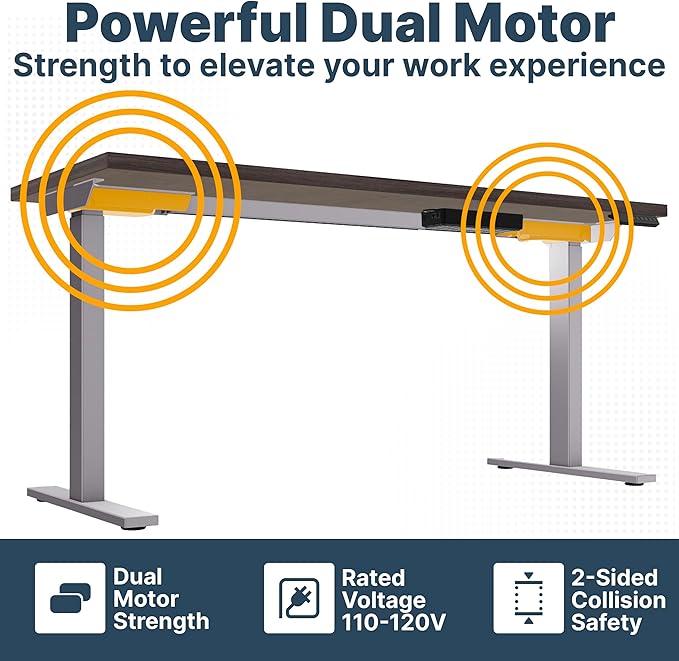 Ansel Dual Electric Motor Desk Frame, 2-Stage Reverse Column Height Adjustable, Home Office Computer Workstation Sit Standing, Memory Keypad, 300lbs Capacity, for tops up to 24"x70", Silver-Frame Only