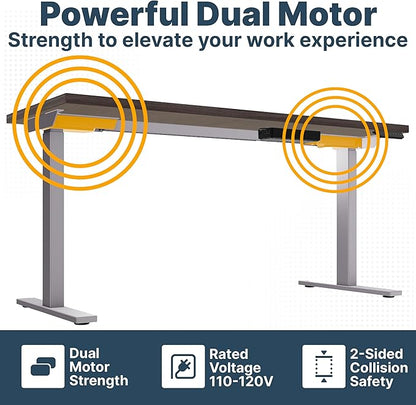Ansel Dual Electric Motor Desk Frame, 2-Stage Reverse Column Height Adjustable, Home Office Computer Workstation Sit Standing, Memory Keypad, 300lbs Capacity, for tops up to 24"x70", Silver-Frame Only