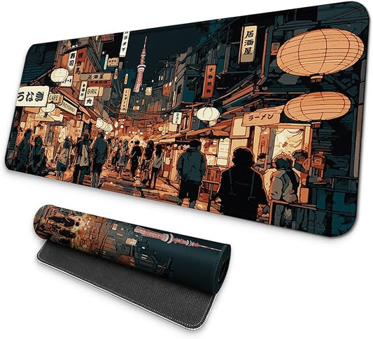 MAY FLOWER Large Gaming Mouse Pad, Full Keyboard Mat, Long Laptop Mousepad, Computer Mouse Mat for Home and Office, Anti-Slip Rubber Base, 31.5 x 11.8 Inches (Japan Street)