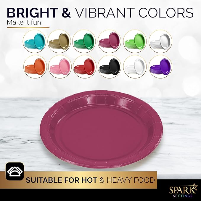 Burgundy Paper Dessert Plates, 6 3/4 Inches, Strong and Sturdy for Party, Dinner, Holiday, Picnic, Travel - Pack of 50