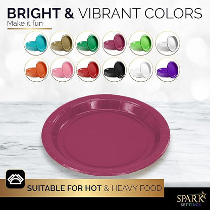 Burgundy Paper Dessert Plates, 6 3/4 Inches, Strong and Sturdy for Party, Dinner, Holiday, Picnic, Travel - Pack of 50
