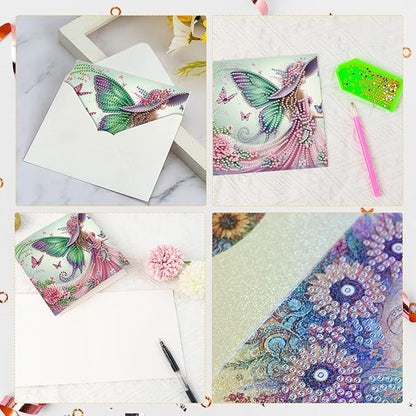 6pcs Diamond Painting Greeting Cards for Blessings and Wishes, - Madame Butterfly DIY Special Shape Crystal Diamond Art Partial, Surface flash Paper Material, DIY Gifts for Christmas Thanksgiving Day