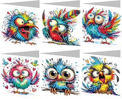 6PCS Diamond Art Painting Greeting Card Set, Bird Pattern DIY Cards with Envelopes for Xmas Birthdays Special Occasion Blessing