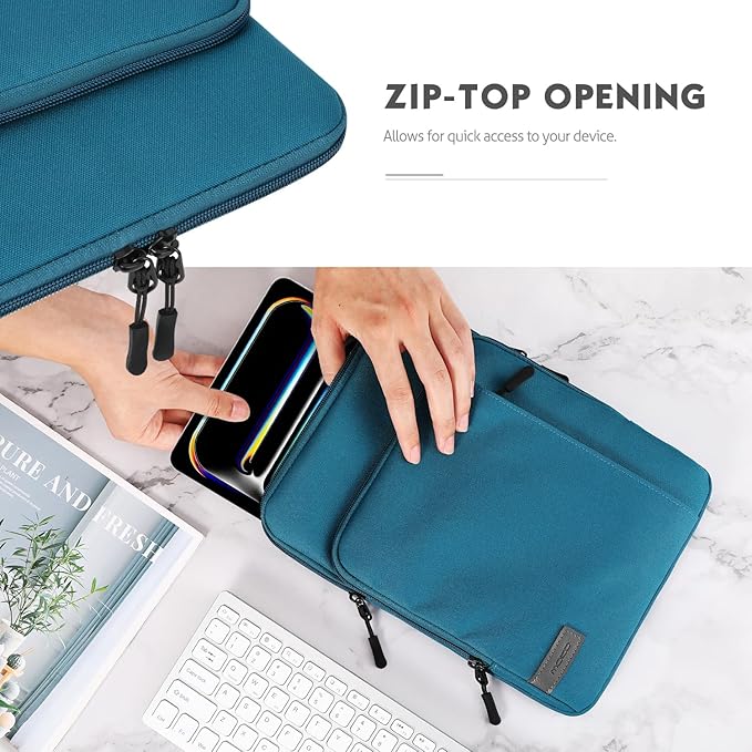 MoKo 12.9 Inch Tablet Sleeve Bag Carrying Case with Pockets Fits 13 Inch New iPad Pro M4 & Air M2 2024, iPad Pro 12.9 M2&M1, Surface Laptop Go 12.4", Galaxy Tab S8+/S9+ 12.4", Peacock Blue