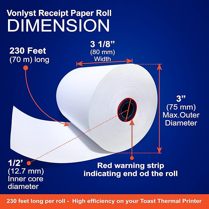 Thermal Printer Paper Roll for Toast TP200 Receipt Printer Point of Sale (06 rolls)