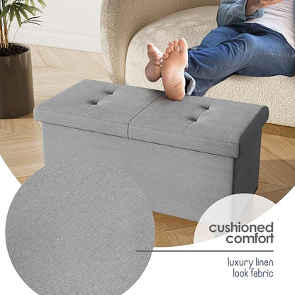 STORAGEBUD Storage Ottoman Bench with Bins, 30-in Storage Bench for Bedroom End of Bed, Folding Foot Rest Ottoman for Living Room Max 660lbs, Fabric Ottomans, Light Grey