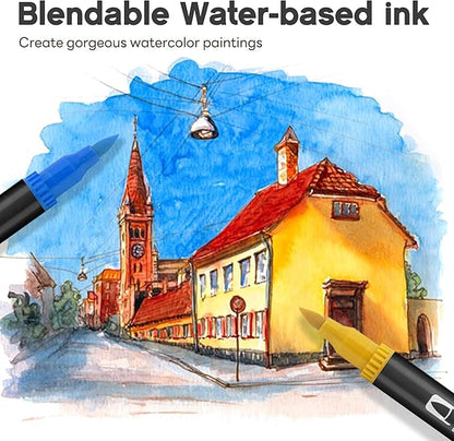 Art Markers Pens Brush Tip - 120 Color Dual Brush Pen and Fine Tip Marker for Coloring Drawing Journaling Lettering - Markers for Adults Kids Coloring Books No Bleeding Art Supplies Set