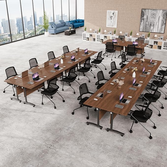 Folding Conferences Room Table,Conference Table,Flip Top Mobile Training Tables Modern Conference Room Table with Iron Baffle Silent Wheels for Office Meeting Conferences Room（6PCS,47in）