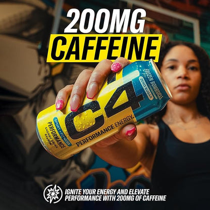 Cellucor C4 Carbonated Zero Sugar Energy Pre Workout Drink + Beta Alanine, (NEW) Sparkling Arctic Snow Cone, 16 Fl Oz, Pack of 12