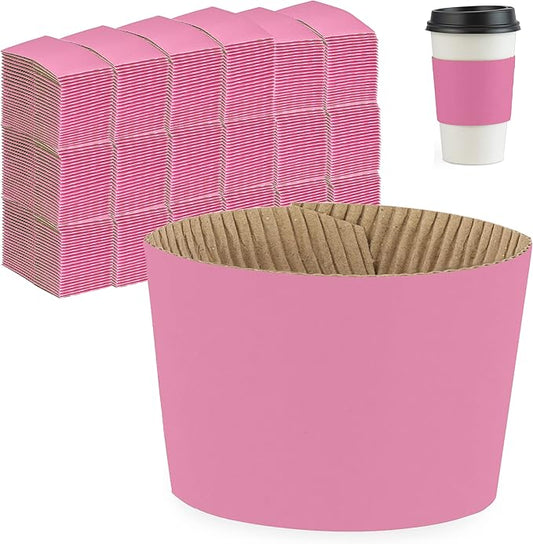 FMP Brands [500 Pack] Pink Coffee Cup Sleeves Disposable for Hot Drinks, Durable Corrugated Cardboard Cup Sleeves for 10-24 oz Cups, Beverage Insulator and Hand Protection for Hot & Cold Drinks