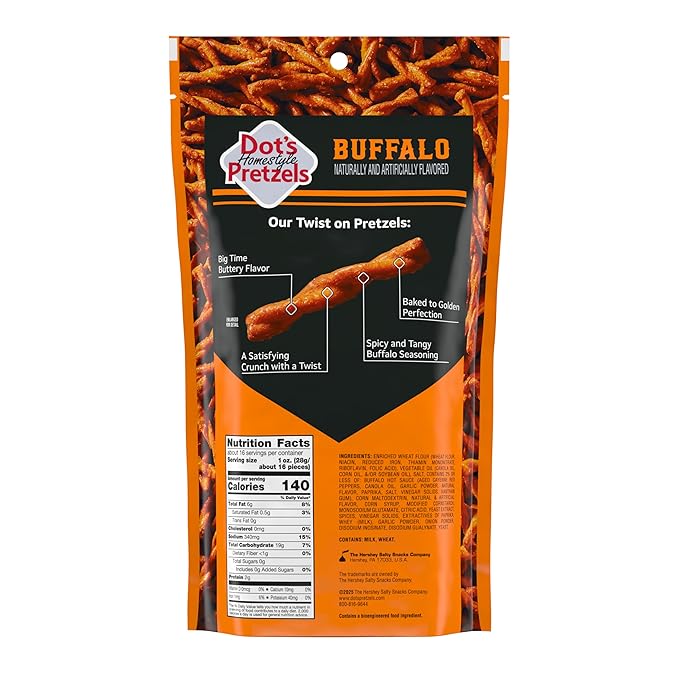 Dot's Pretzels Buffalo Seasoned Pretzel Twist Snack, 16oz Grocery Sized Bag (Pack of 3)