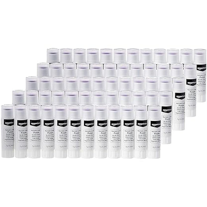 Amazon Basics Purple Washable School Glue Sticks, Dries Clear, Non-Toxic, 0.24-oz Stick, 60-Pack