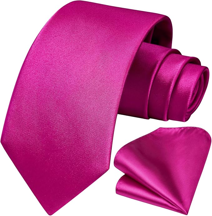 HISDERN Mens Solid Color Ties Formal Satin Necktie and Pocket Square Set Classic Wedding Business Tie & Handkerchief