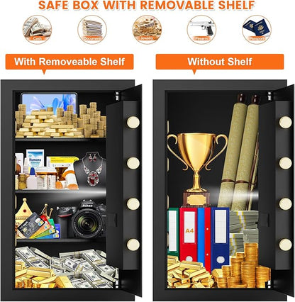 27.56'' Tall Fireproof Safe Box, 6.1 Cuft Home Safety Box with Fireproof Waterproof Bag, Anti-Theft Security Document Safe with Combination Lock & Removable Shelf, Large Safes for Home Cash Medicine