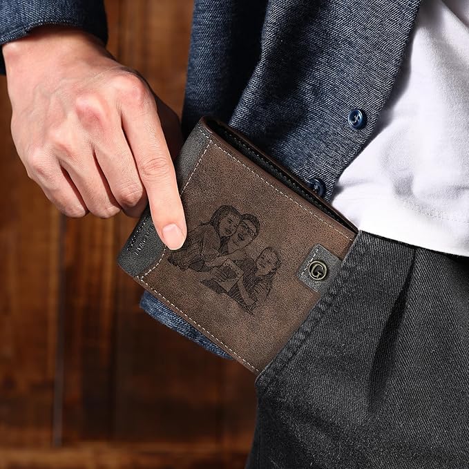 Personalized Wallet for Men – Custom Bifold Wallet with Photo, Text, Name, Calendar, RFID Blocking Slim Wallet, Gift for Husband, Dad, Boyfriend, Father’s Day, Birthday, Valentine’s Day (Dark Brown)