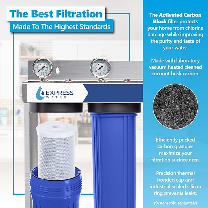 Express Water - 6 Pack Activated Carbon Block Replacement Filter - ACB Large Capacity for Whole House Filtration - 5 Micron, 4.5" x 20" Inch