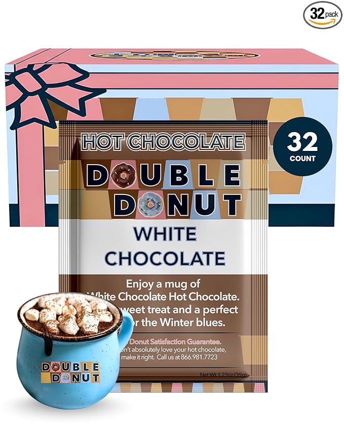 Double Donut White Hot Chocolate Mix Packets, Flavored White Hot Cocoa Mix Packets, 32 Count