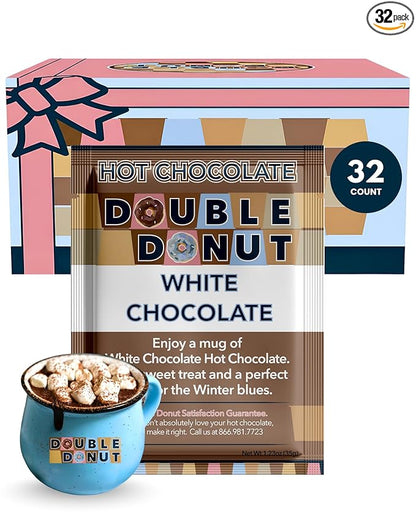 Double Donut White Hot Chocolate Mix Packets, Flavored White Hot Cocoa Mix Packets, 32 Count