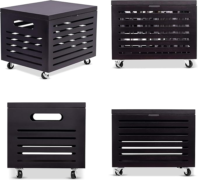BIRDROCK HOME Bamboo Rolling File Storage Organizer Box with Lid - Decorative File Cabinet on Wheels, Portable File Box on Wheels, Mobile Filing Solution - Café Noir