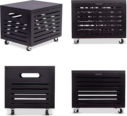 BIRDROCK HOME Bamboo Rolling File Storage Organizer Box with Lid - Decorative File Cabinet on Wheels, Portable File Box on Wheels, Mobile Filing Solution - Café Noir