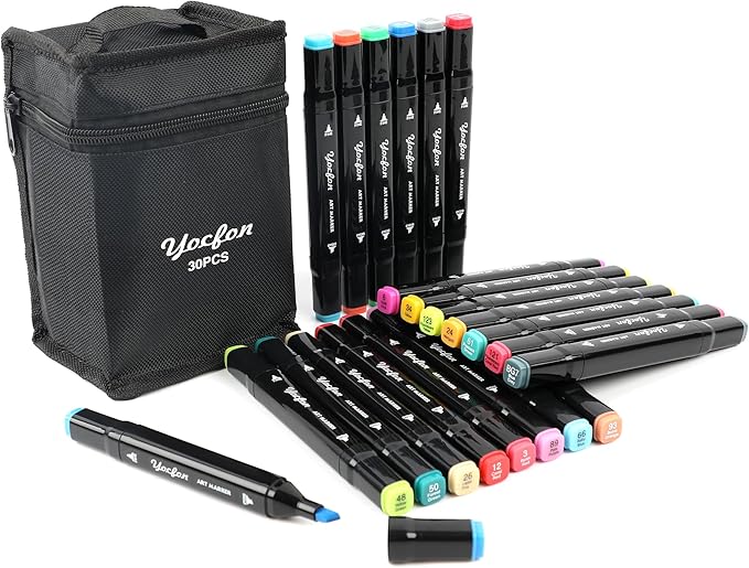 30 Colors Alcohol Markers, Dual Tips Drawing, Art Markers Set For Adults Coloring Sketch Illustration, Chisel & Fine