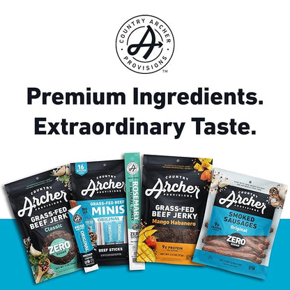 Country Archer Beef Jerky Sticks Jalapeno - Grass Fed Beef Sticks Individually Wrapped, Beef Sticks Bulk, Beef Jerky Snack Packs, Gluten Free, Paleo, Keto, Sugar Free - 1 oz Meat Sticks (Pack of 18)
