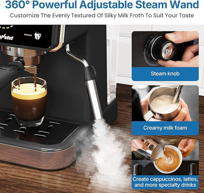 20 Bar Espresso and Americano Machine for Home and Office, Iced Coffee Maker with Touchscreen, Milk Frother, Single/Double Shot & Cold Brew, 52OZ Removable Water Tank, Quick Heating System
