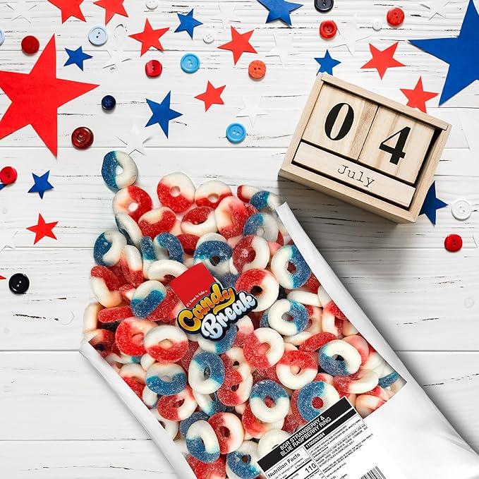 Candy Break Strawberry & Blue Raspberry Rings Bulk Gummy Candy, 5 lbs Bag, Share Size Bags - Sweet & Chewy Snacks for Kids & Grown Ups, Party Size (Pack of 1)