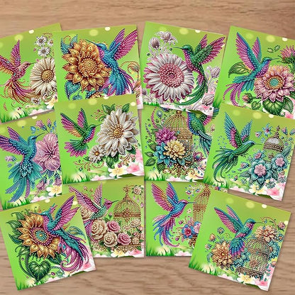 jinglinhh 12pcs Hummingbird Sunflower Diamond Art Painting Greeting Cards with Envelopes, DIY Card Making Kits for Adults, Diamond Art Christmas Cards for Birthday Holiday Postcards Craft Gifts
