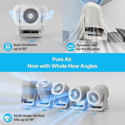 COWAY Air Purifier for Home Bedroom, 2-in-1 with Fan, True HEPA Filter for Smoke, Allergies, Pet Dander, Odor, Air Quality Monitor, Auto Mode, Remote Control, Timer, 3-Year Warranty, Aim, Marshmallow