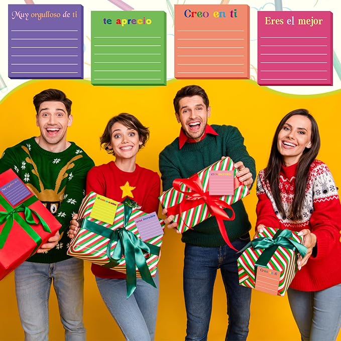Yinder 24 Pcs Inspirational Sticky Notes Christmas Stocking Stuffers Motivational Sticky Notes Pad Employee Appreciation Gift Bulk for Teacher Nurse Coworker Office 3 x 3'' (Appreciation,Spanish)