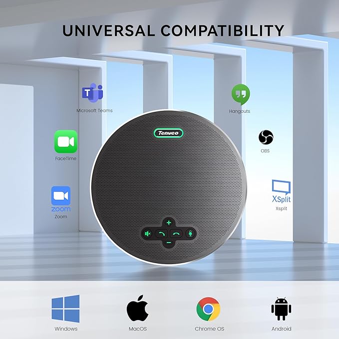 Tenveo Wireless Conference Microphone with Speaker, USB/Bluetooth/Wireless Connectivity, 8 AI Mics 360° Pickup Noise Reduction for Zoom Teams OBS Supports 15 People 18H Talk Time