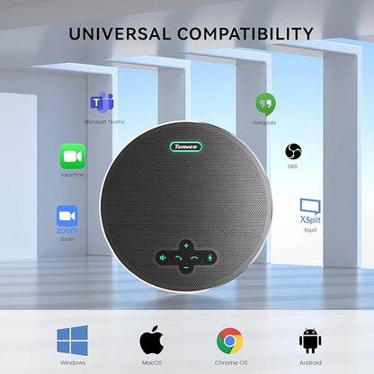 Tenveo Wireless Conference Microphone with Speaker, USB/Bluetooth/Wireless Connectivity, 8 AI Mics 360° Pickup Noise Reduction for Zoom Teams OBS Supports 15 People 18H Talk Time