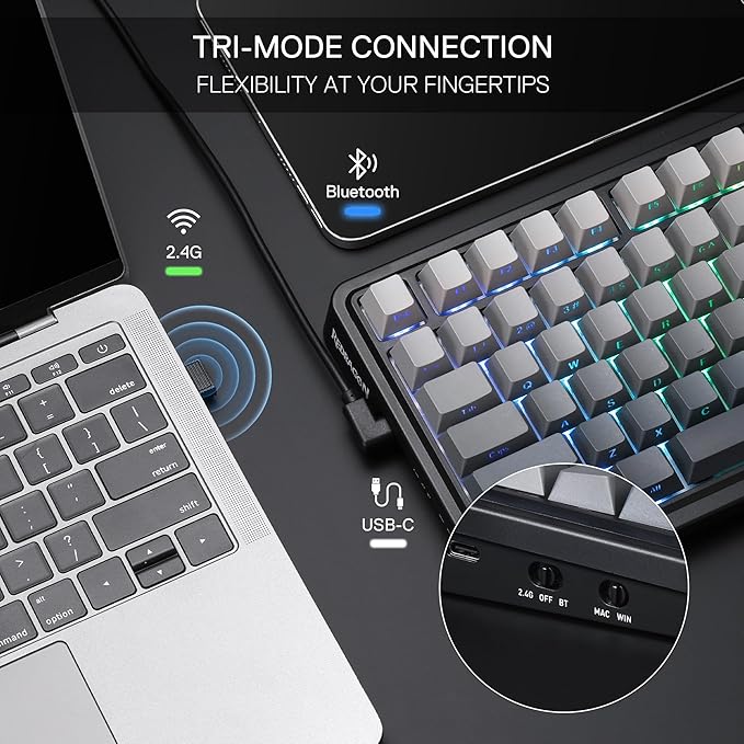Redragon K686 PRO 98 Keys Wireless Gasket RGB Gaming Keyboard, 3-Mode PBT Mechanical Keyboard w/Hot-Swap South-Facing RGB Socket, Dedicated Knob Control & 5-Layer Noise Dampening, Gradient PBT Keycaps